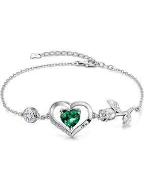 Rose Heart Birthstone Bracelet for Women - Perfect Love Gift, 1CT Sparkling